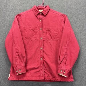VTG Woolrich Denim Shirt Jacket Sherpa Fleece Lined Shacket‎ Womens M Ruby Red